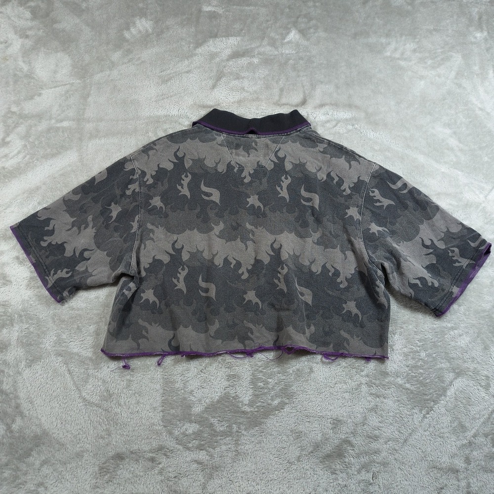 Harley Davidson Polo Shirt Crop Top Womens XL Camo Customized Biker Flames Y2K - Picture 2 of 8